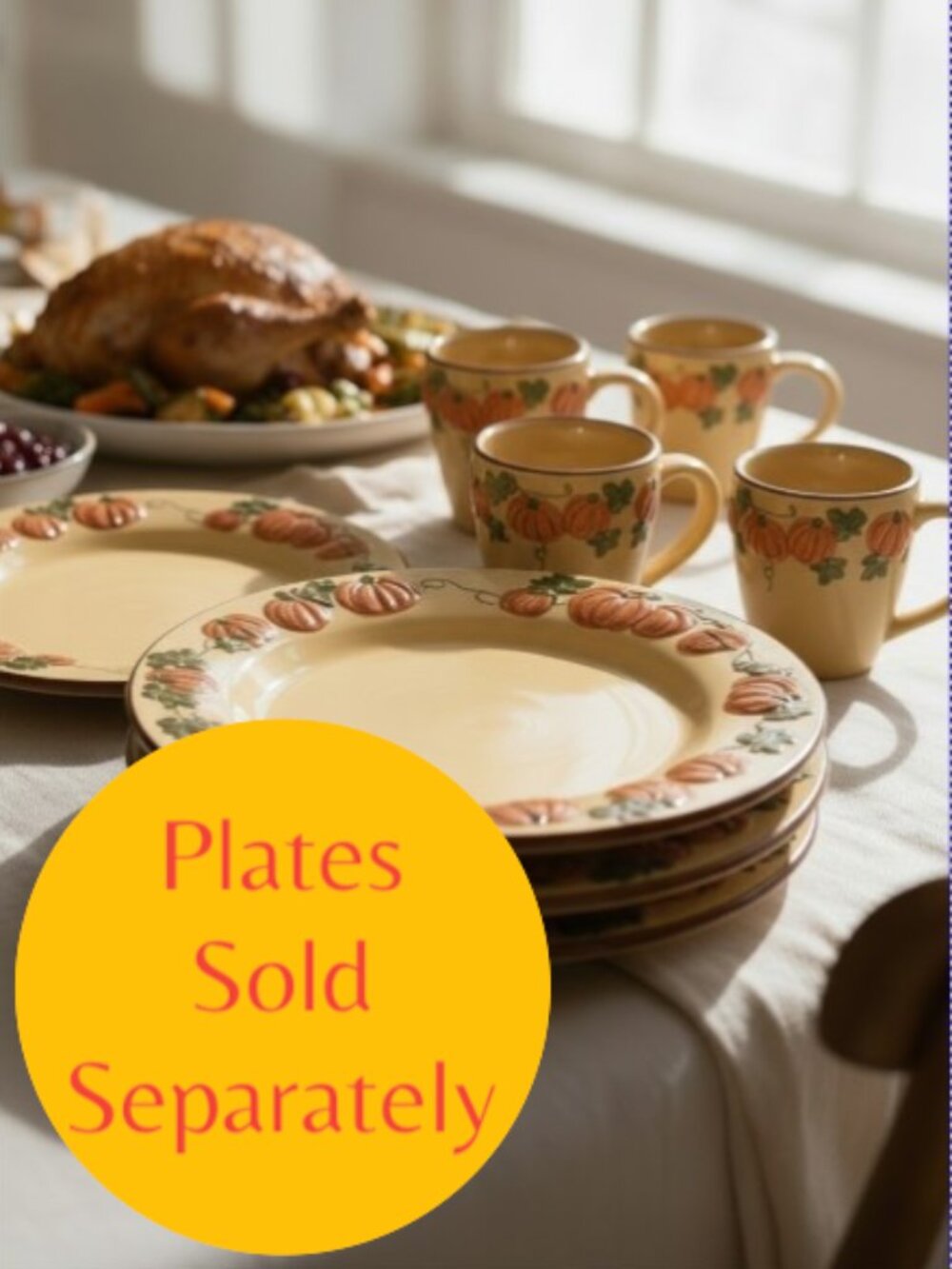 KOHL'S -- Thanksgiving Mugs, Set of FOUR, Pumpkins, Yellow/Orange, Never Used